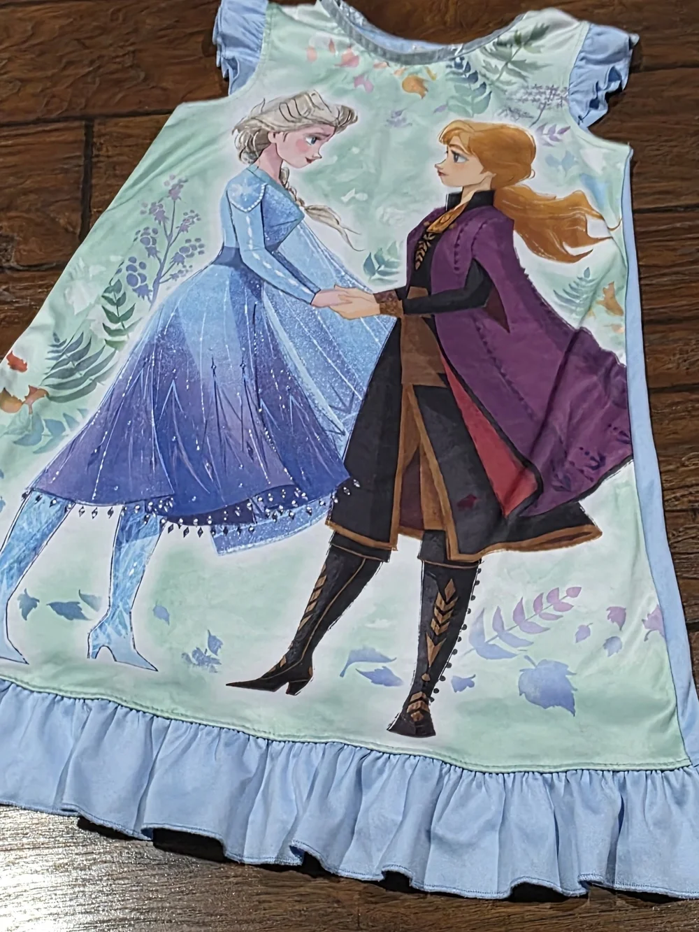 Disney Frozen Elsa & Anna Light Blue Purple Nightgown - Picture 2 of 6